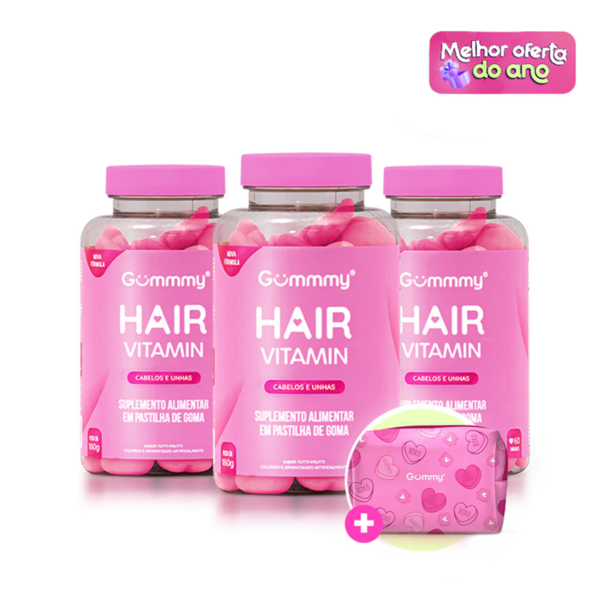 3 GUMMY HAIR - TUTTI FRUTTI 180g + BRINDE NECESSAIRE