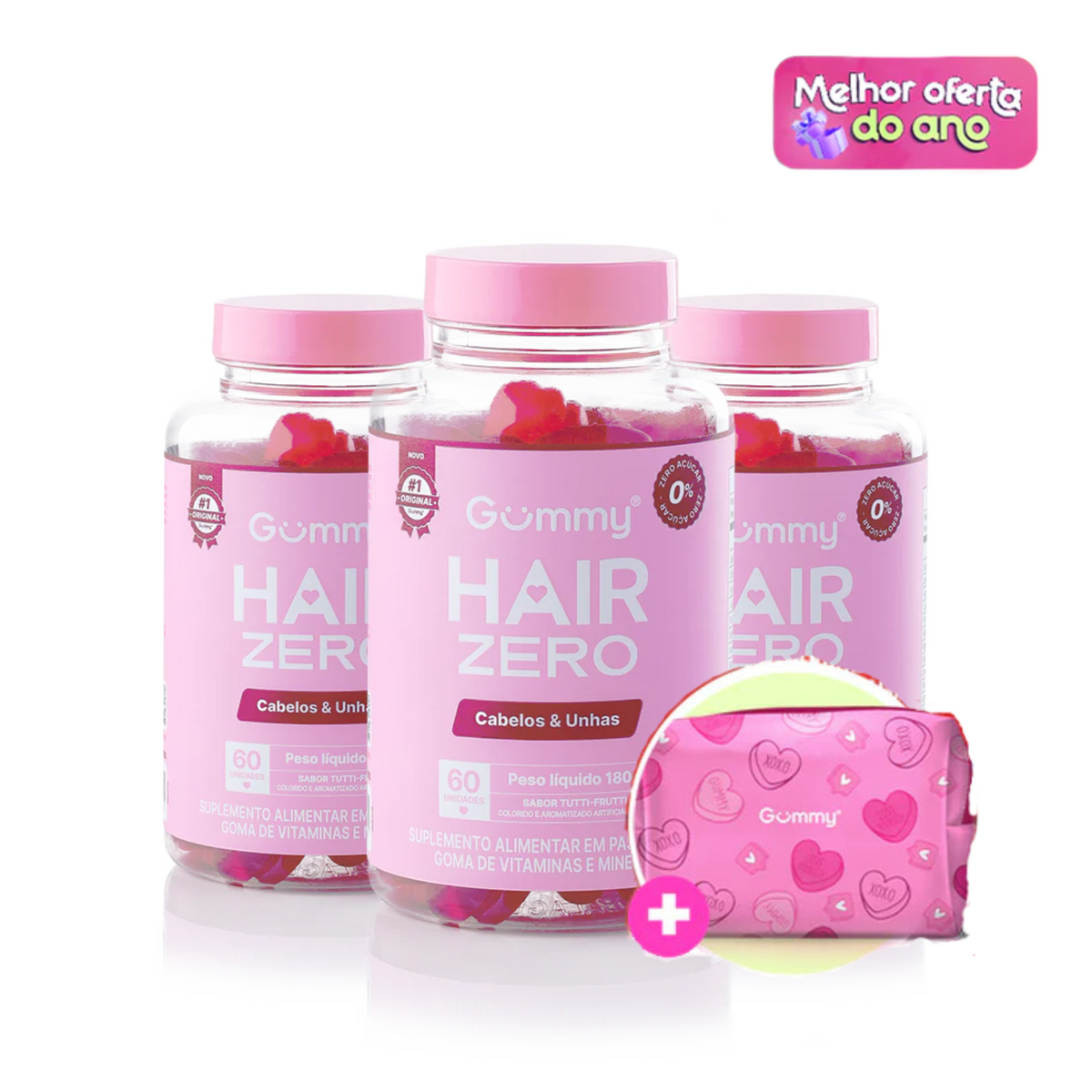 3 GUMMY HAIR ZERO - 180g + BRINDE NECESSAIRE