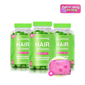 3 GUMMY HAIR - MAÇA VERDE 180g + BRINDE NECESSAIRE