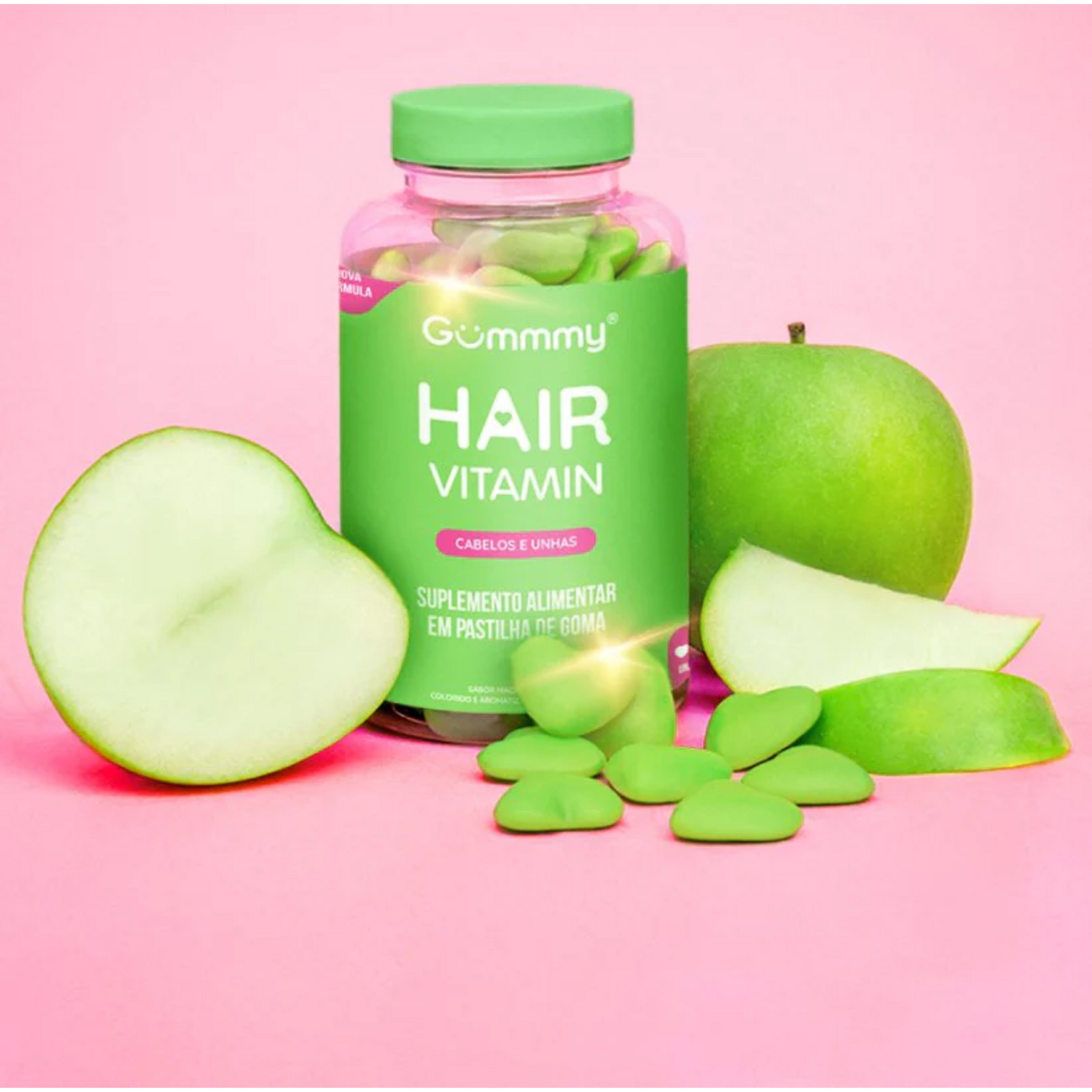 3 GUMMY HAIR - MAÇA VERDE 180g + BRINDE NECESSAIRE